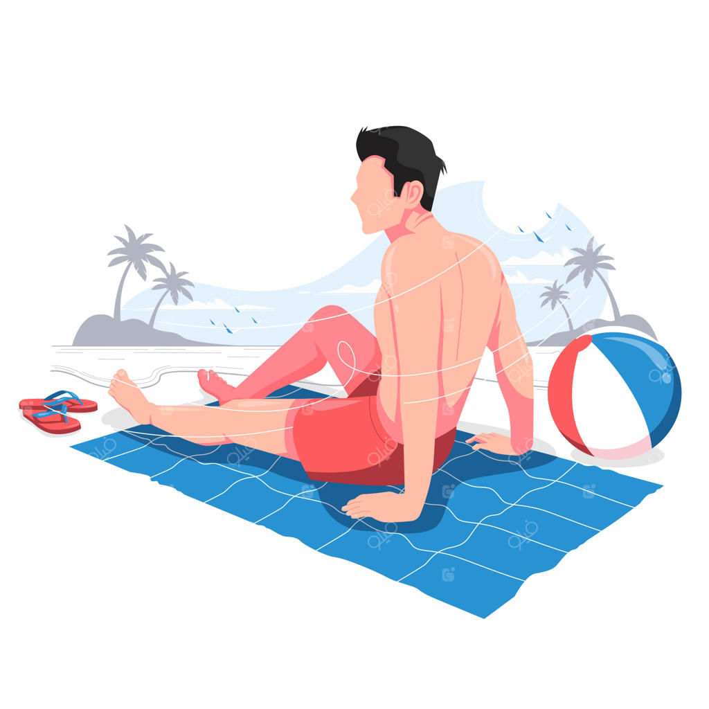 تصویر وکتوری مردی که از تابستان در ساحل لذت می‌برد