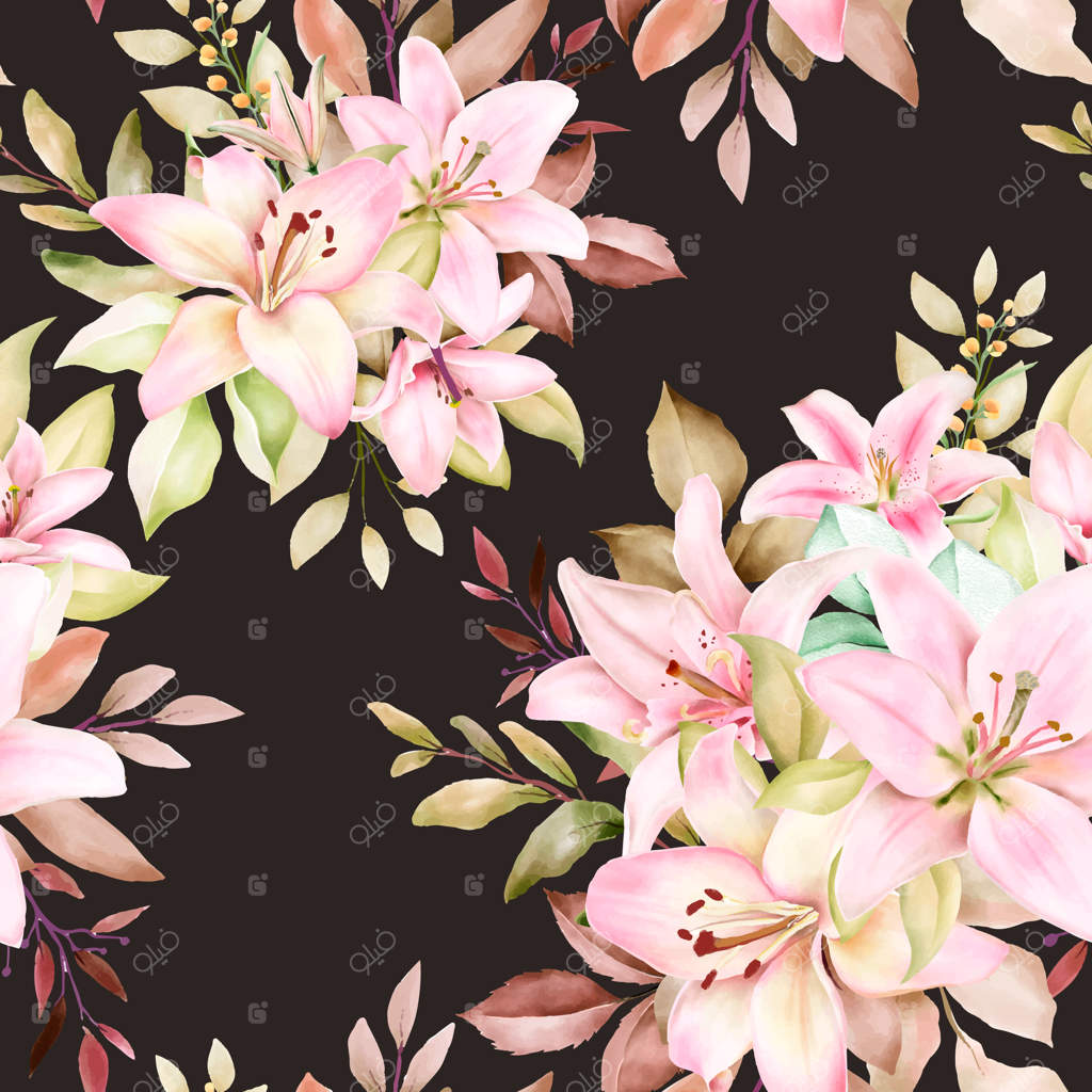 طراحی الگوی بدون درز گل لیلی دستی کشیده شده