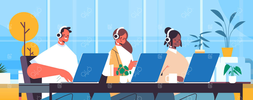 اپراتورهای مرکز تماس در حال گفتگو با مشتریان - نمای پرتره‌ای از نمایندگان خدمات پشتیبانی مشتری در دفتر کار
