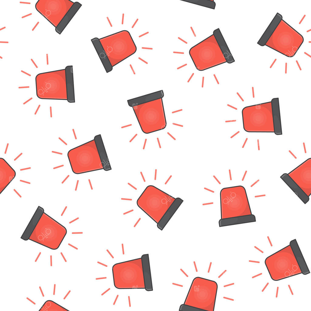 الگوی یکپارچه آژیر قرمز چشمک‌زن بر روی پس‌زمینه سفید: نماد آژیر اضطراری - تصویر وکتور