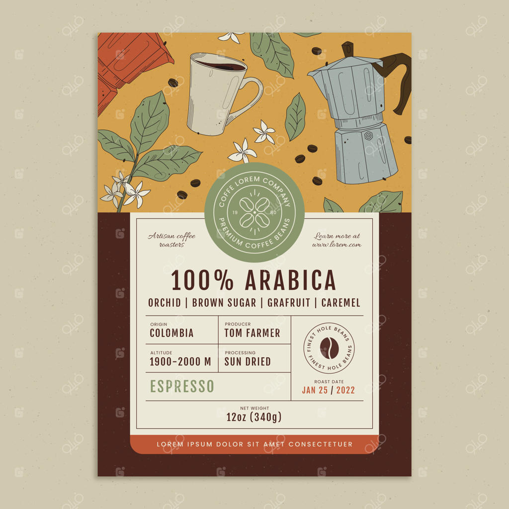 پترن برچسب قهوه دست‌نویس