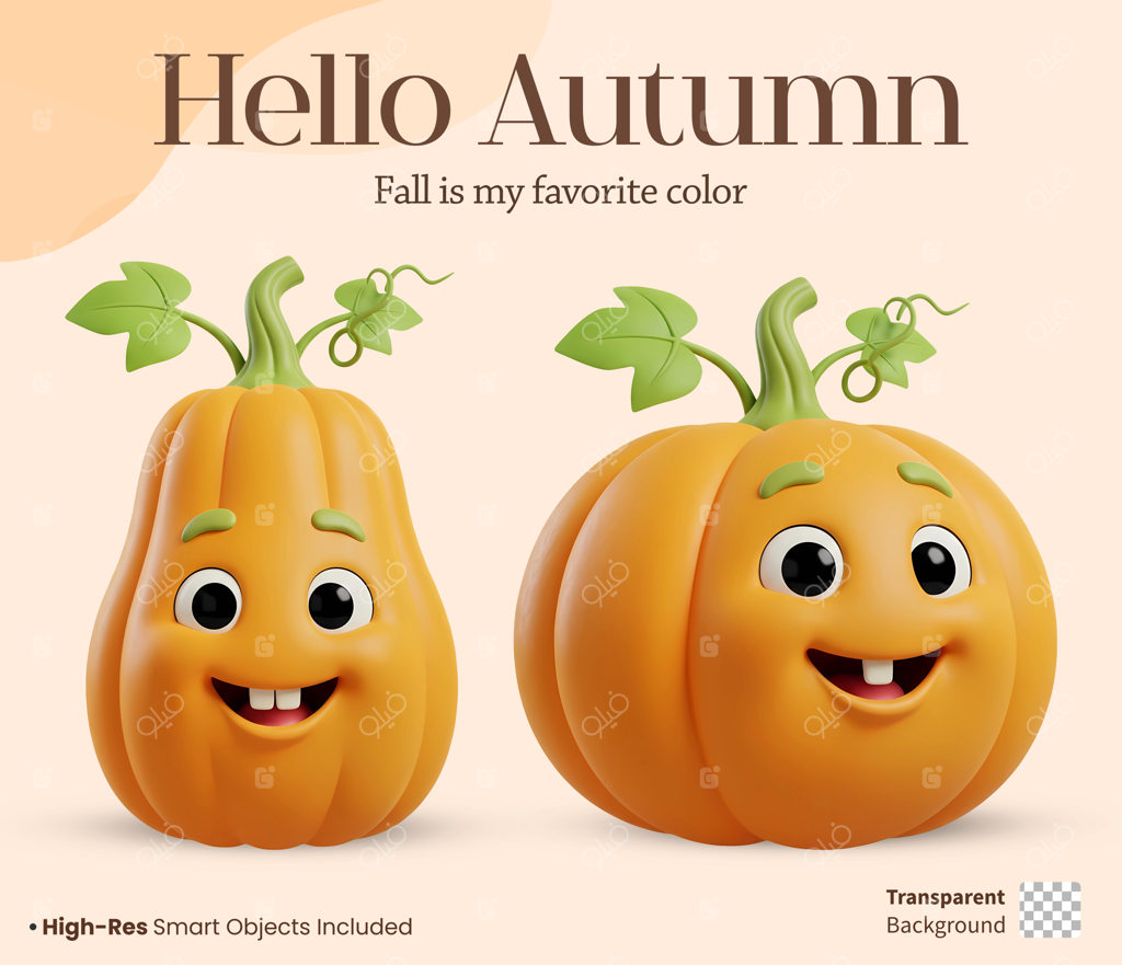 مجموعه کاراکترهای کارتونی و سه بعدی کدو تنبل، تصویرسازی و قالب سلام پاییز