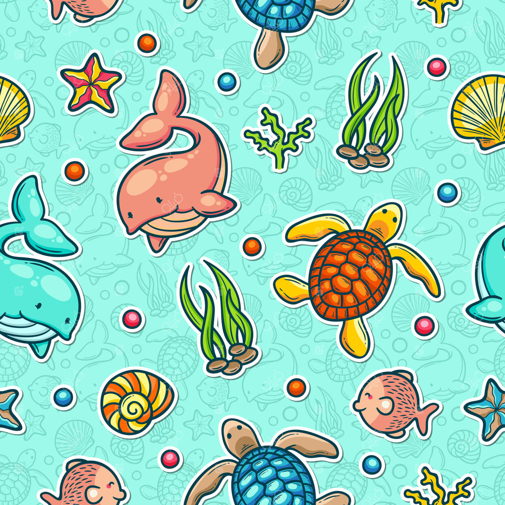 طرح بی‌وقفه و رنگارنگ نقاشی دریایی
