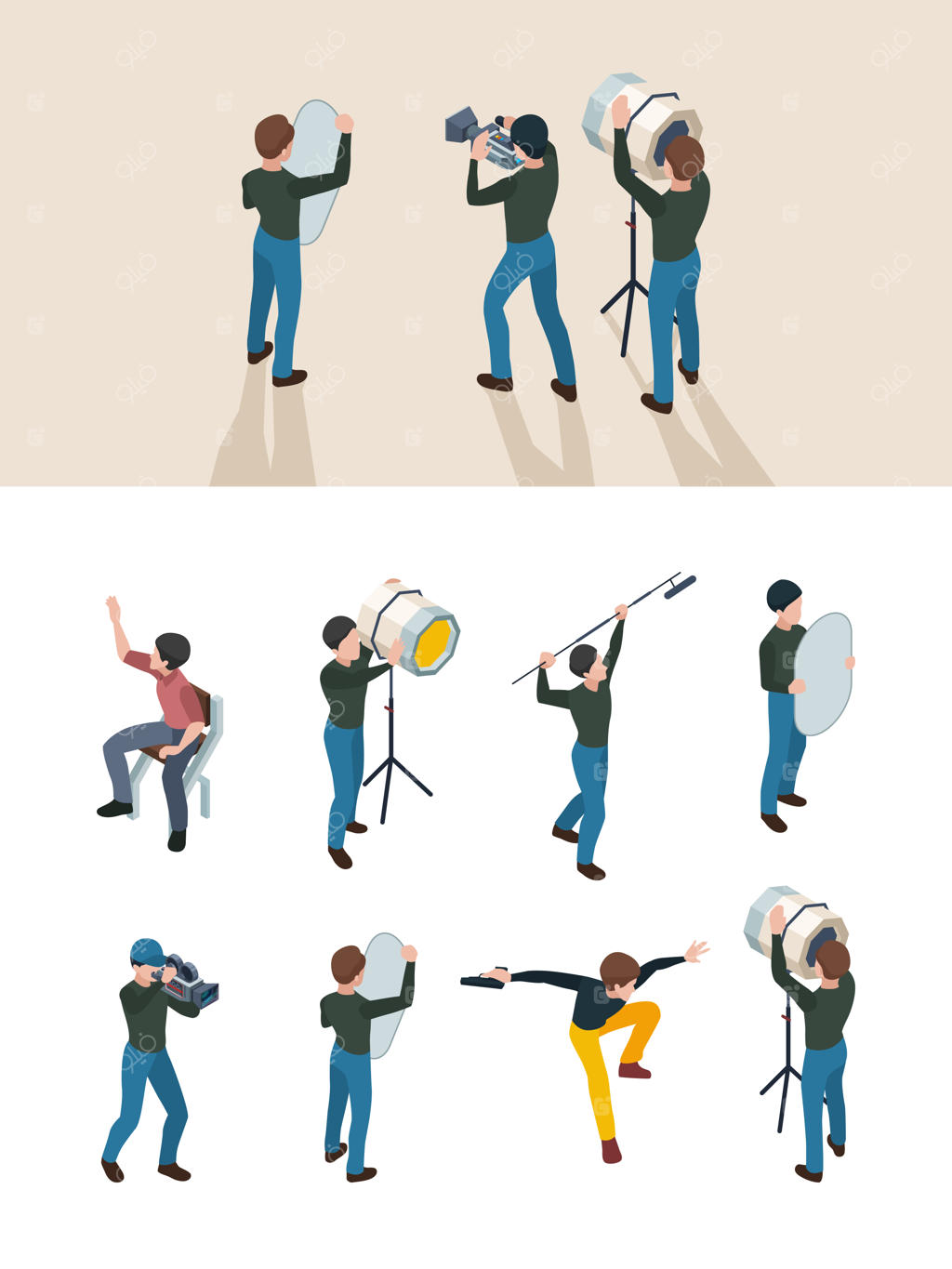 کادر فنی در حال کار در استودیوهای فیلم‌برداری