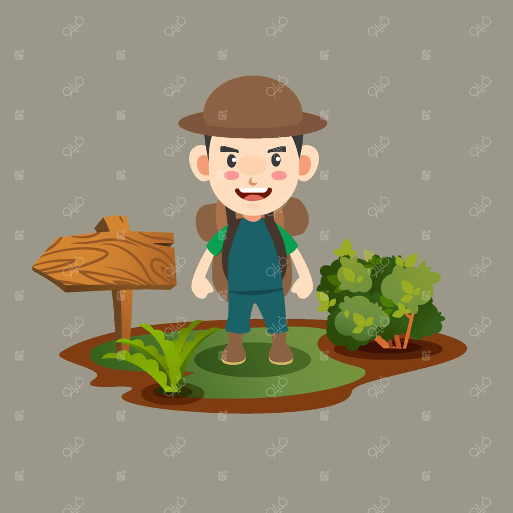 پسر کارتونی با کلاه و تابلوی راهنمایی Pro Vector