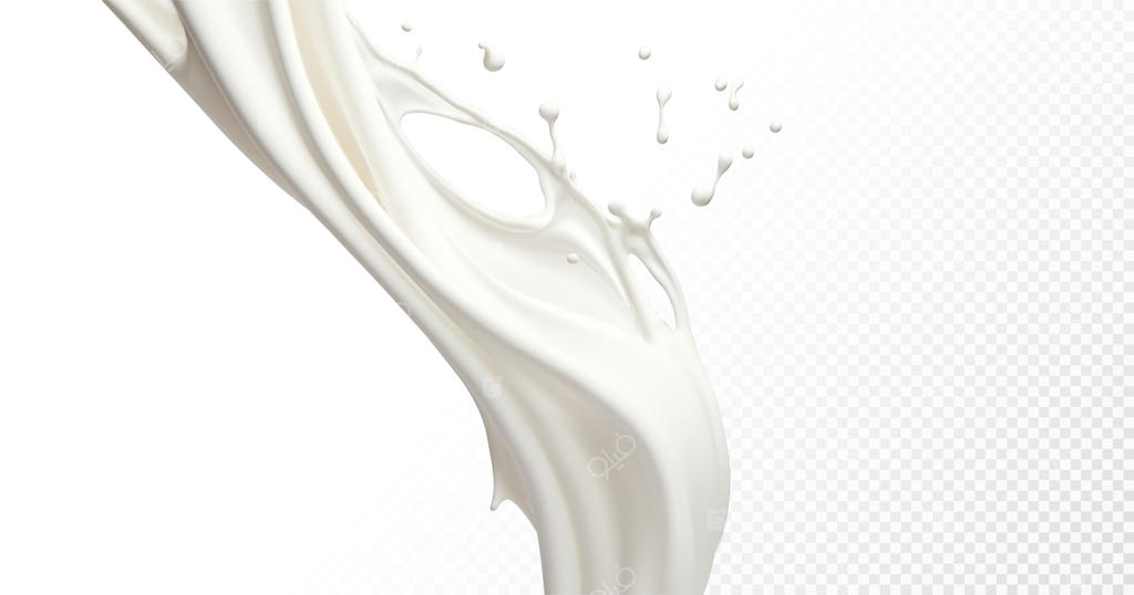 پاشیدن شیر روی پس‌زمینه سفید. تصویرسازی برداری واقع‌گرایانه.