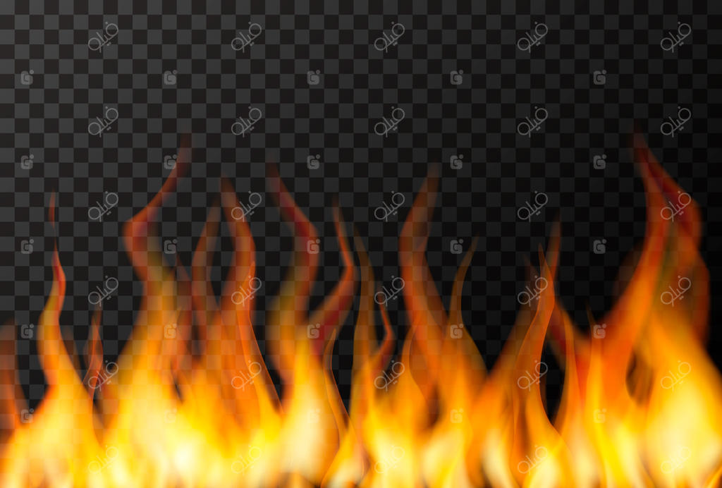 دیواری از شعله‌های آتش درخشان بر روی زمینه شفاف