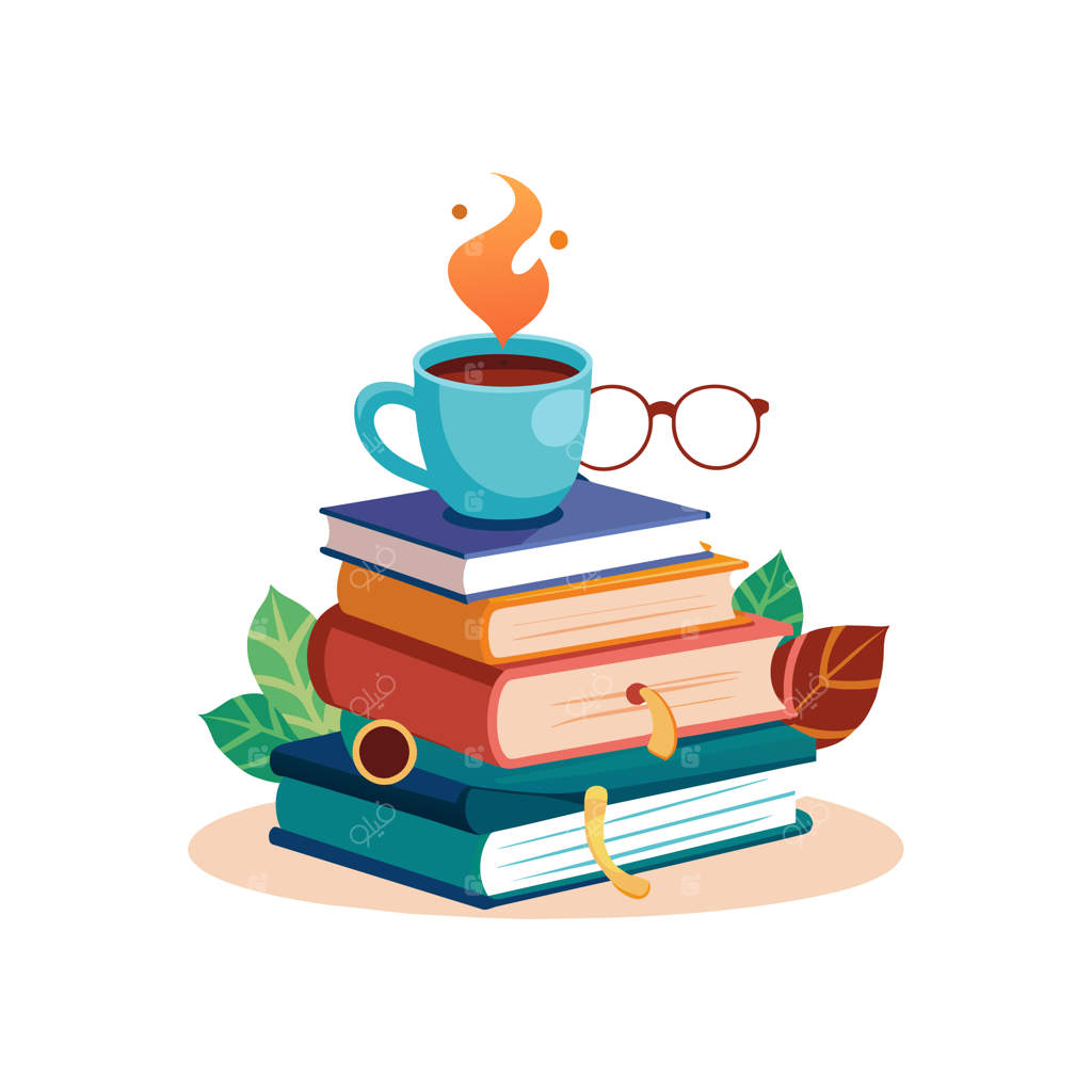 یک دسته کتاب با یک فنجان قهوه روی آن