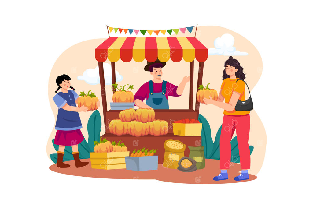 خانمی در حال خرید کدو تنبل برای تزئینات روز شکرگزاری