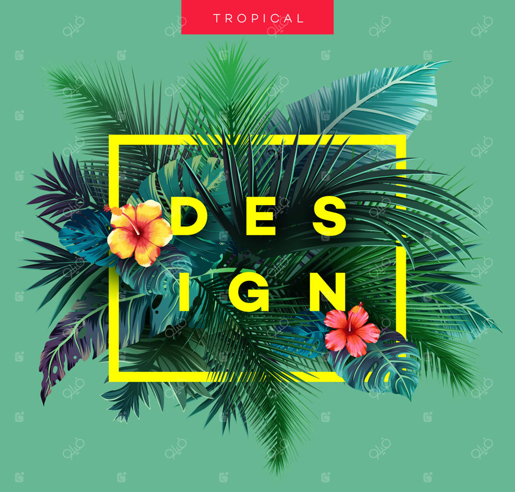 پس‌زمینه‌ای روشن و گرمسیری با گیاهان جنگلی - طرحی جذاب با برگ‌های نخل.