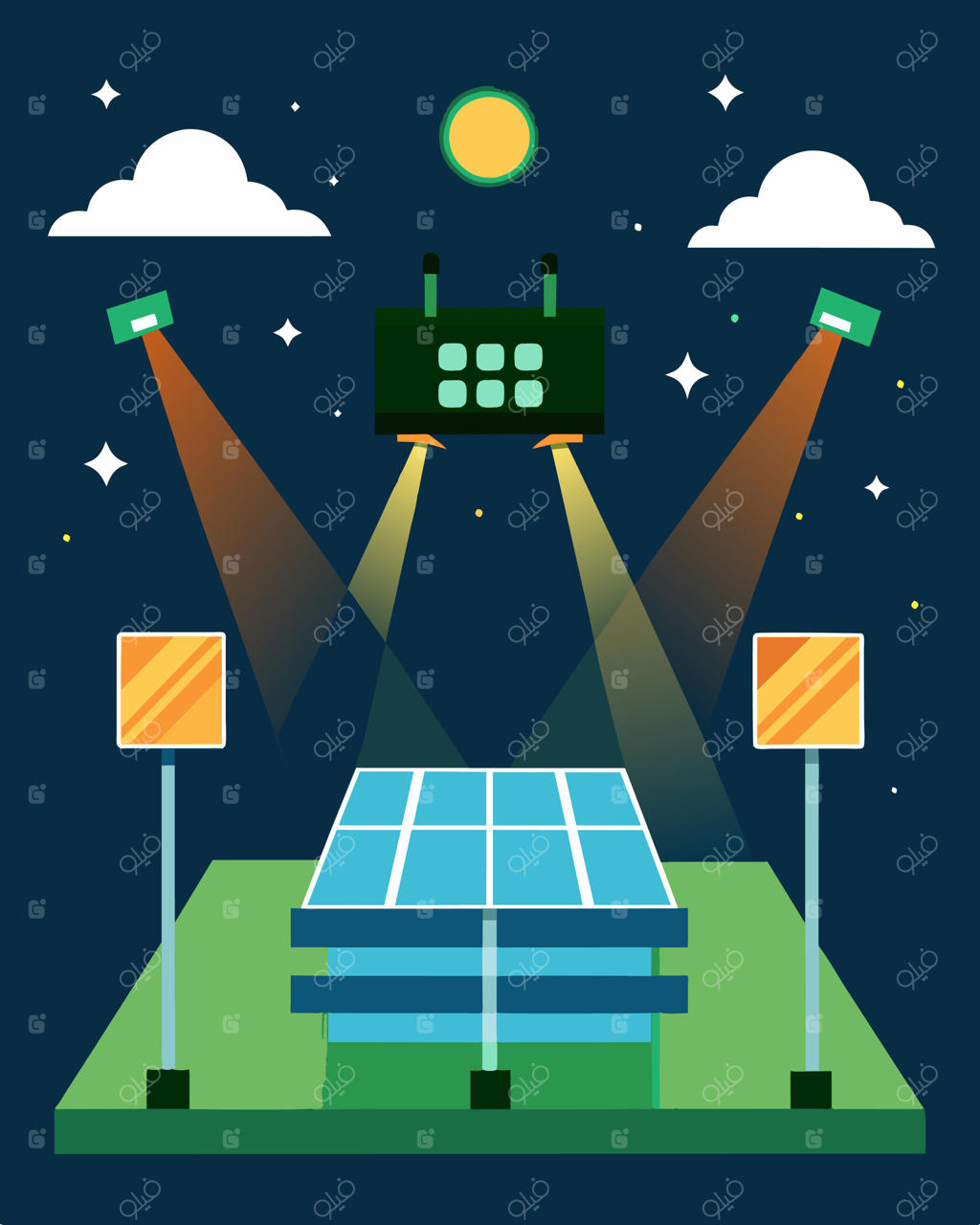 لامپ‌های خورشیدی نه‌تنها نور کافی برای بازی فراهم کردند، بلکه با نمایش بصری خیره‌کننده‌ای که ایجاد کردند، تجربه تماشاگران را بهبود بخشیدند.. تصویرسازی.