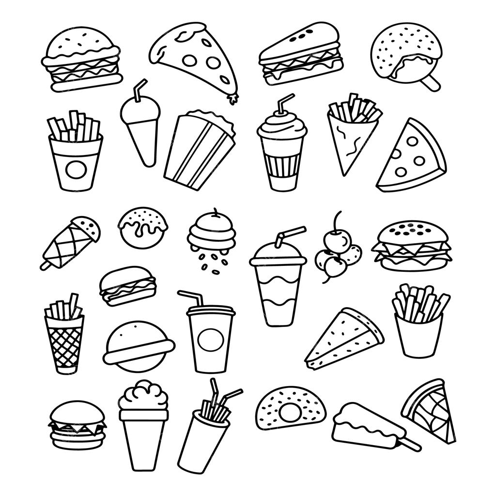 مجموعه آیکون‌های وکتور خطی فست فود