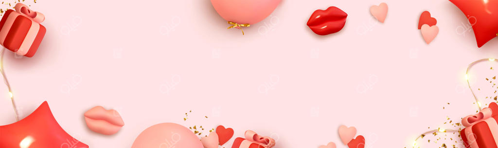 طراحی برای تولد، عروسی و روز ولنتاین: بنر افقی خلاقانه و عاشقانه، قالب سربرگ برای وبسایت. پوستر، بروشور شیک و تزئینی با عناصر واقعی سه‌بعدی.