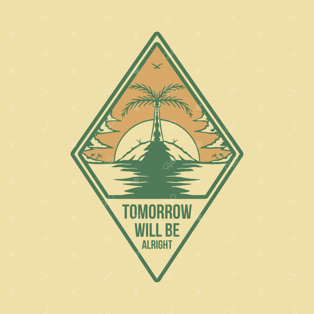 نشان الماس شکل با منظره غروب خورشید پشت جزیره