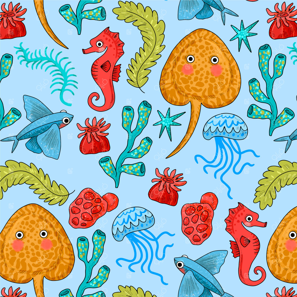 طراحی الگوی حیوانات دریایی با نقاشی دستی