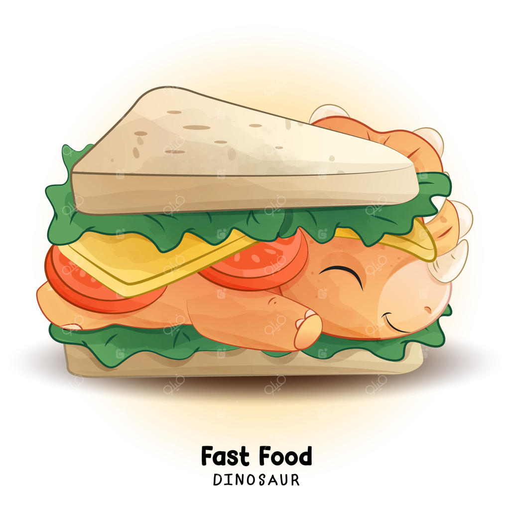 نقاشی دایناسور فست فود با آبرنگ