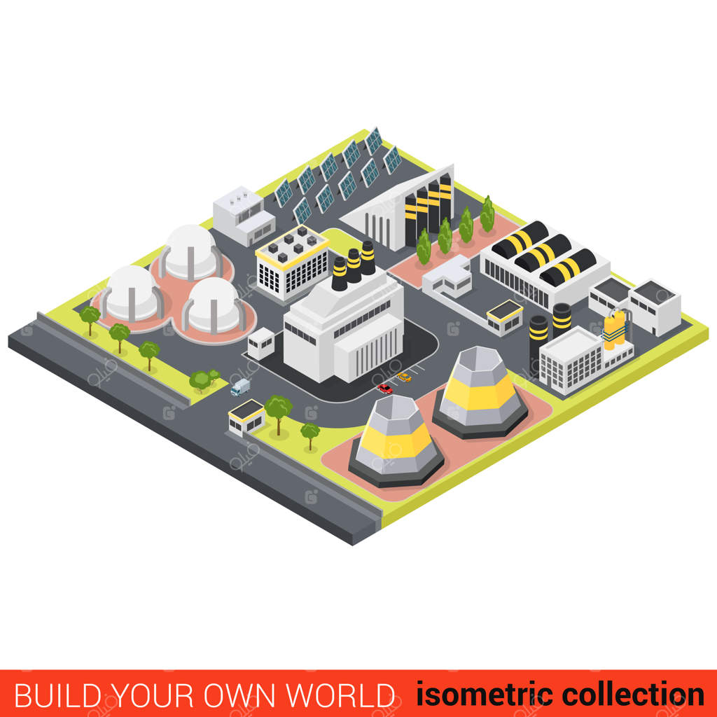 مجموعه اینفوگرافیک‌های ایزومتریک: نیروگاه حرارتی انرژی سبز با باتری خورشیدی و ایستگاه‌های سازگار با محیط زیست - دنیای اینفوگرافیک‌های خود را بسازید
