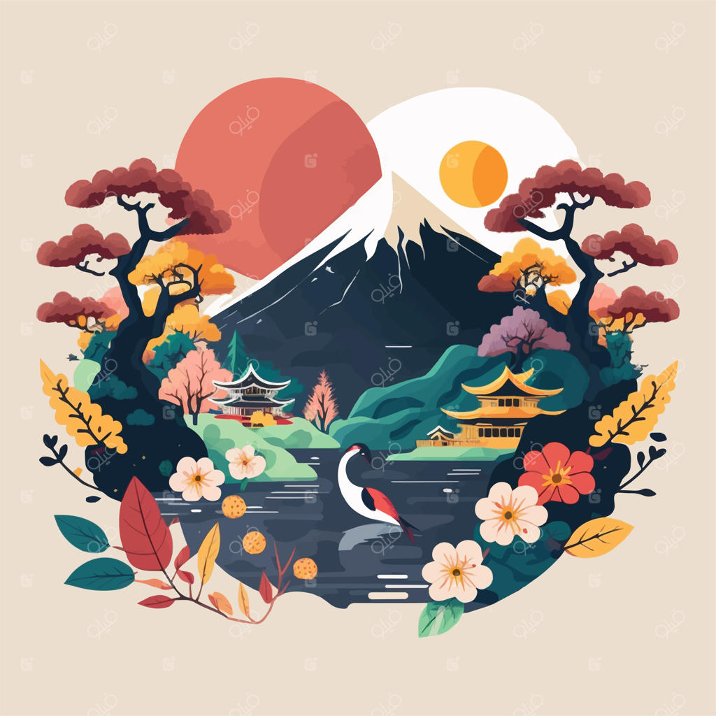 کوه فوجی: مقصد گردشگری ژاپن و نماد توریسم با طراحی مسطح وکتور