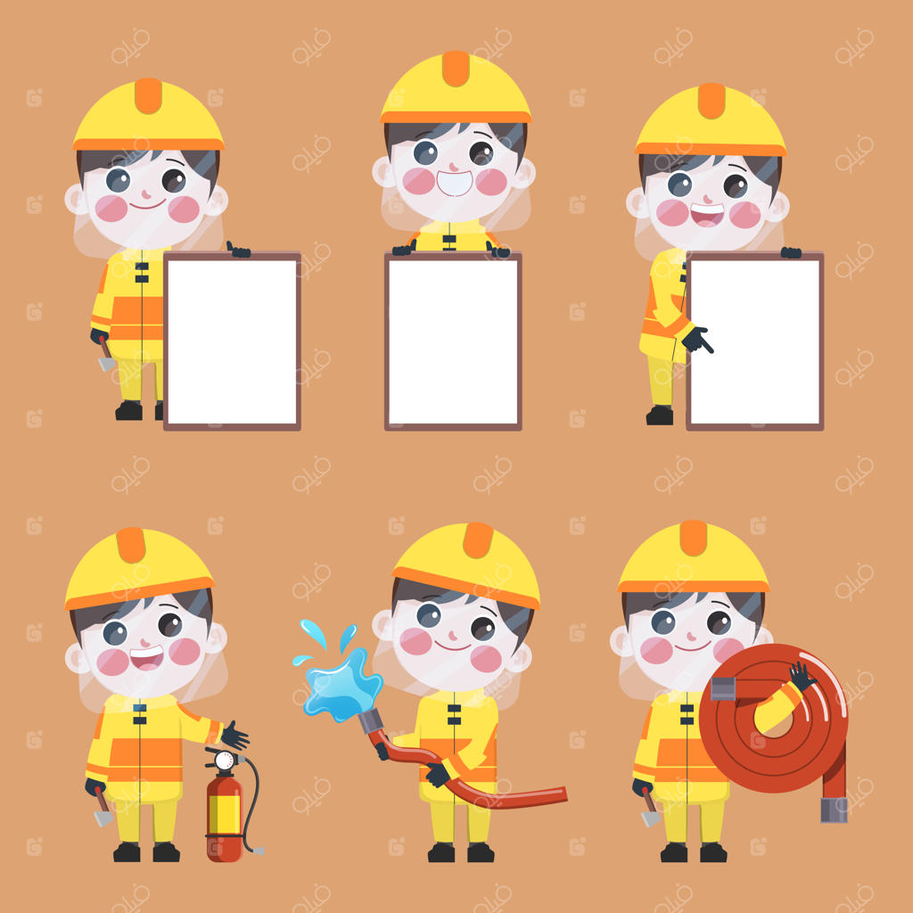 مجموعه وکتور شخصیت کارتونی آتش‌نشان با طراحی بامزه