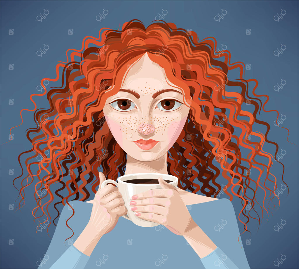 تصویرسازی وکتور دختر موقرمز با فنجان قهوه