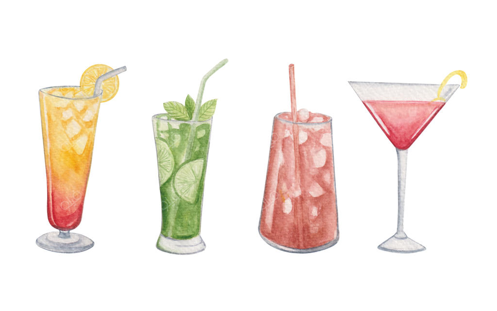 آبمیوه نقاشی شده با آبرنگ دستی