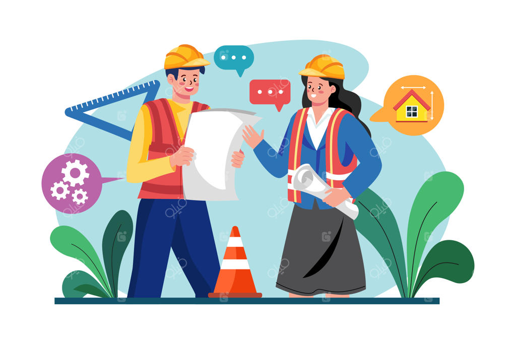 گفتگوی کارگران ساختمانی درباره نقشه ساختمان