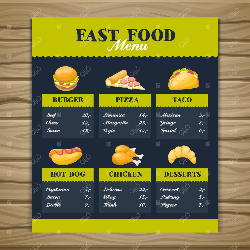 قالب منوی رستوران فست فود