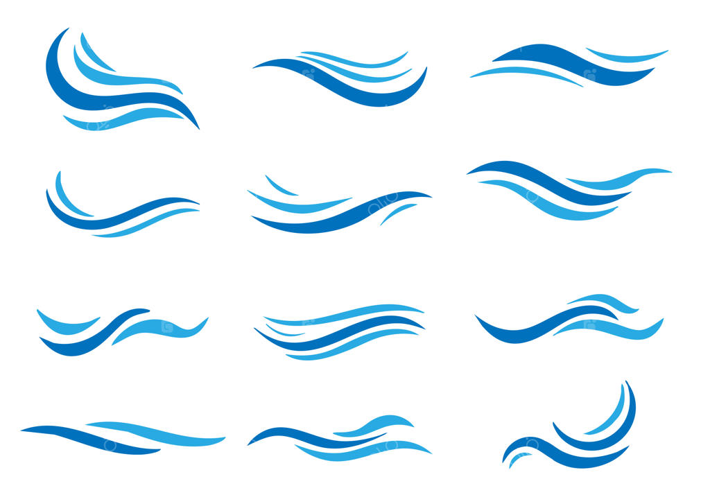 وکتور آیکون‌های موج آب، باد و چرخش هوا با طرح دودل
