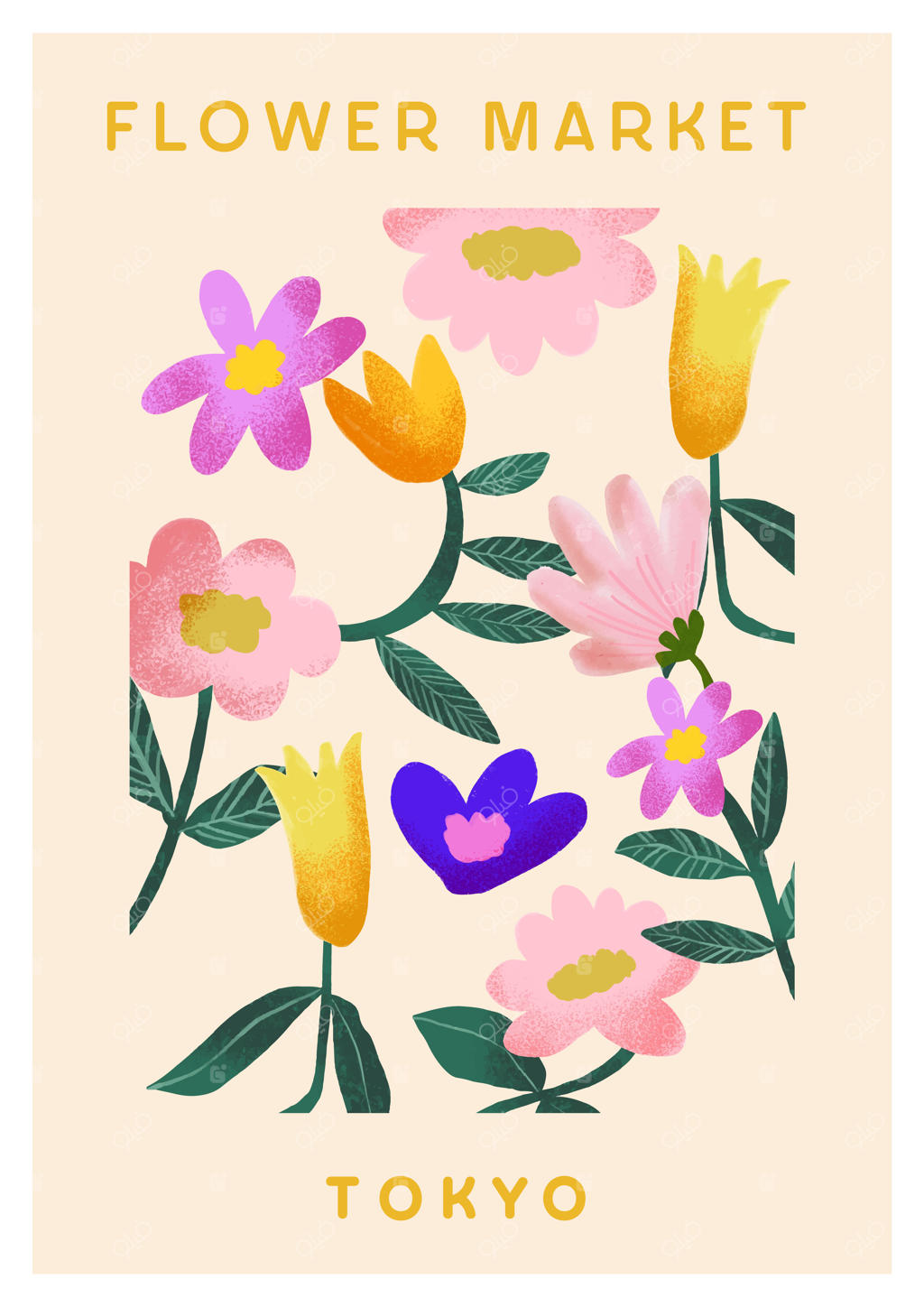 پوستر و چاپ هنری بازار گل با نقاشی گواش