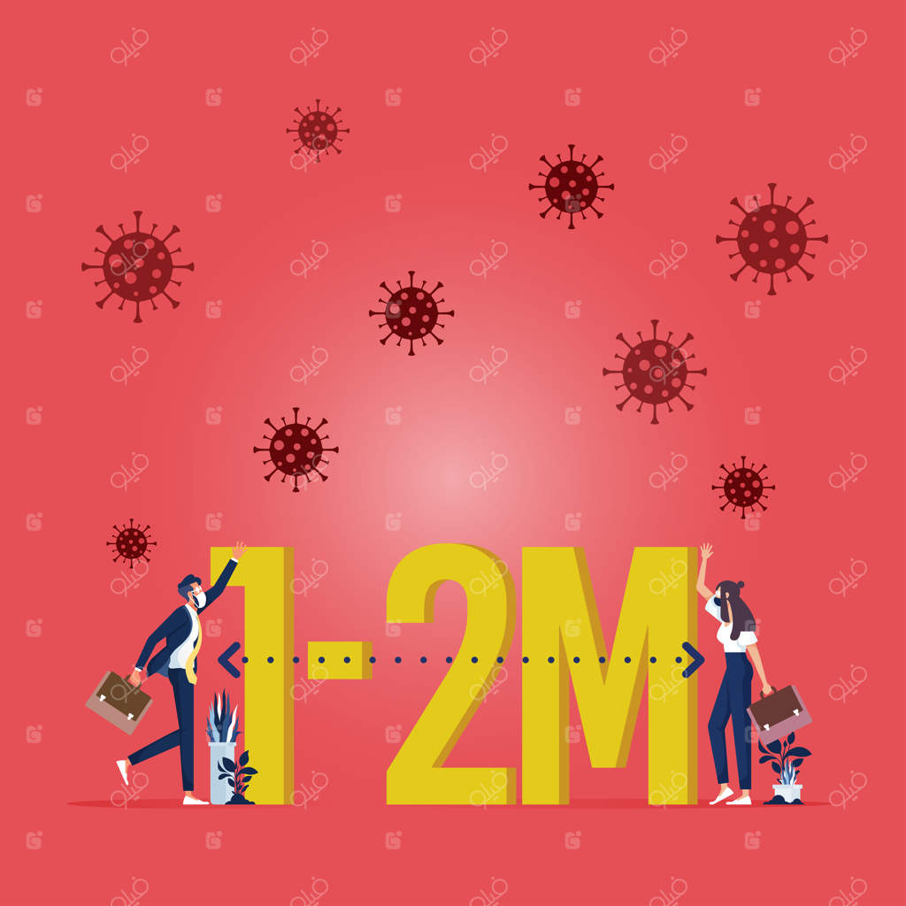 دو تاجر که فاصله فیزیکی یا اجتماعی را رعایت می‌کنند