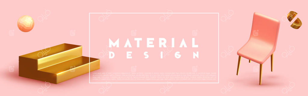 طراحی مینیمال با اشکال سه‌بعدی واقعی: عناصر حجمی فلزی طلایی روی پس‌زمینه صورتی