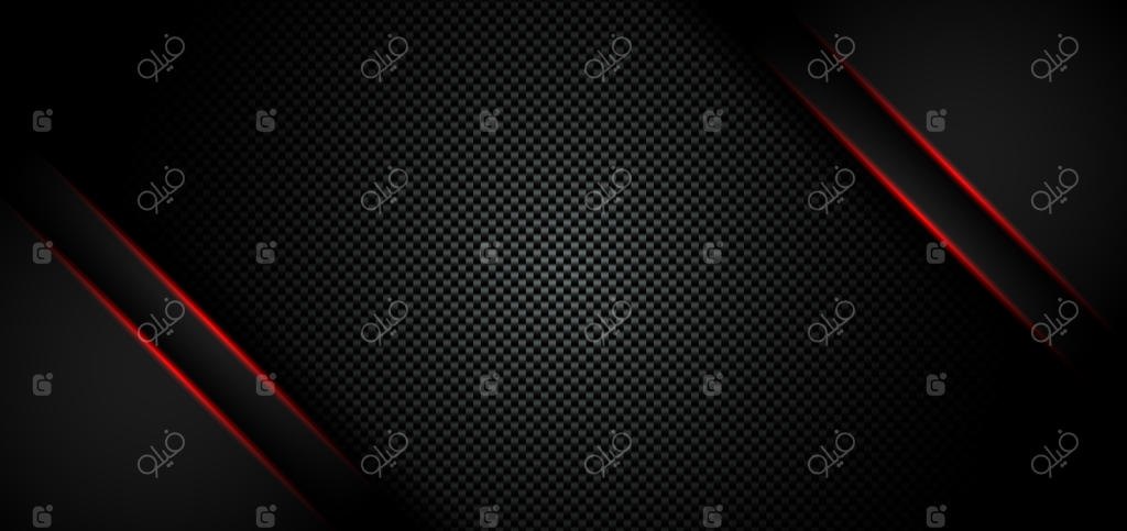 قالب طراحی مدرن با رنگ قرمز فلزی براق و قاب مشکی بر روی پس‌زمینه و بافت فیبر کربنی