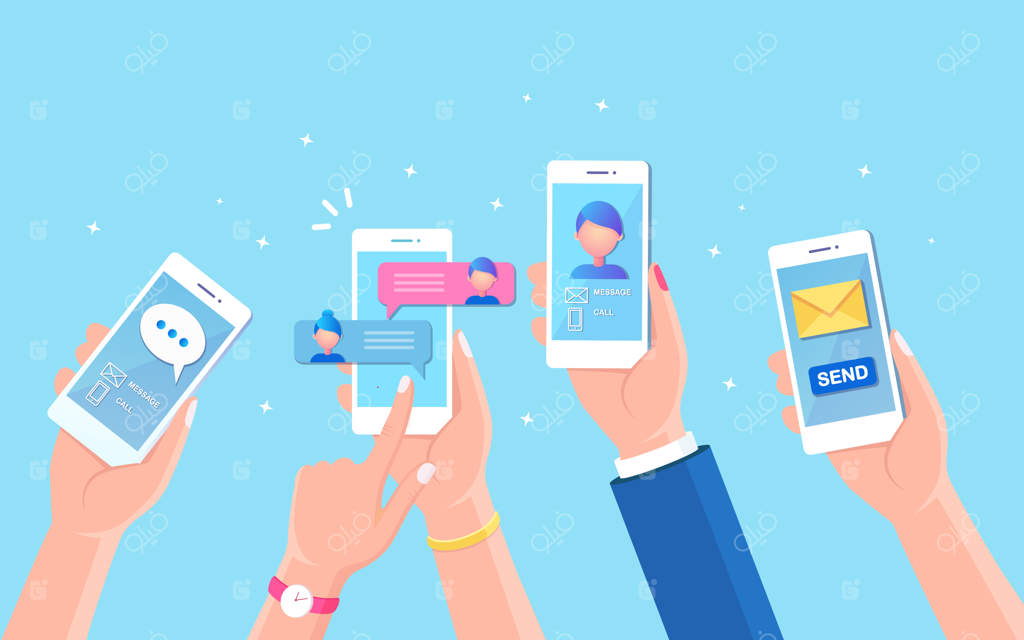 اعلان پیام‌های جدید چت روی گوشی موبایل. مکالمات متنی در صفحه نمایش. گفتگو بین مردم.