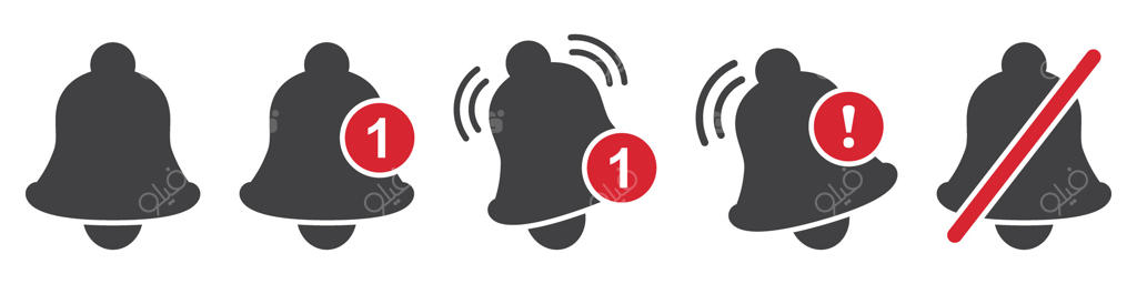 مجموعه آیکون‌های زنگ اعلانات به سبک تخت. تصویر پیام ورودی در صندوق ورودی بر روی پس‌زمینه‌ای جدا. مفهوم تجاری نشان زنگ هشدار.