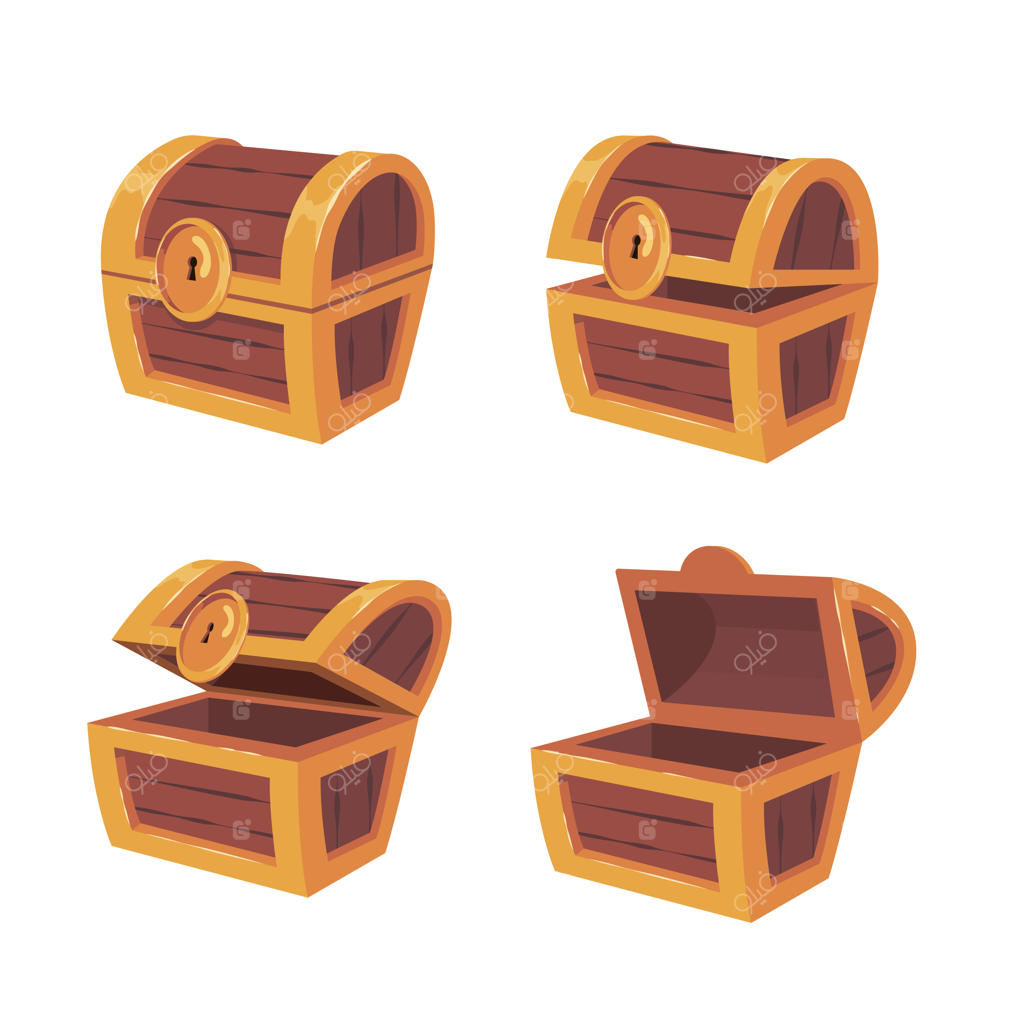 صندوق چوبی قدیمی خالی برای گنج طلا. تصاویر فریم‌های کلیدی انیمیشن
