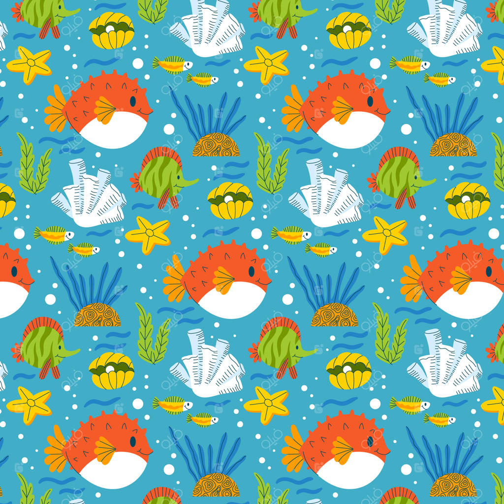 طرح الگوی حیوانات دریایی با طراحی تخت