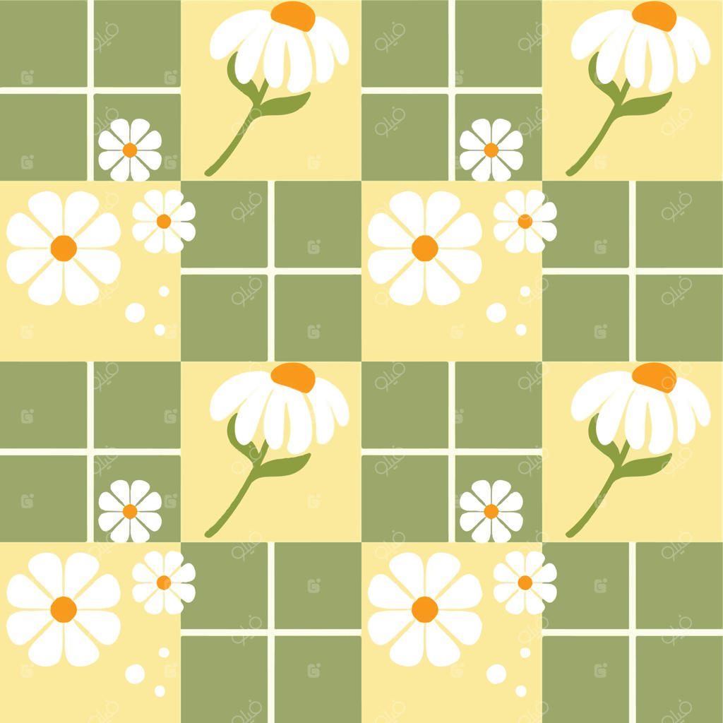 طرح یکپارچه با گل‌ها در زمینه سبز و زرد