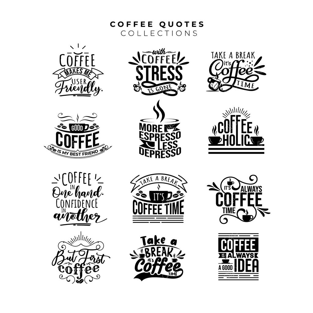 مجموعه نقل‌قول‌های قهوه برای تی‌شرت، پوستر کافه و ست استیکر