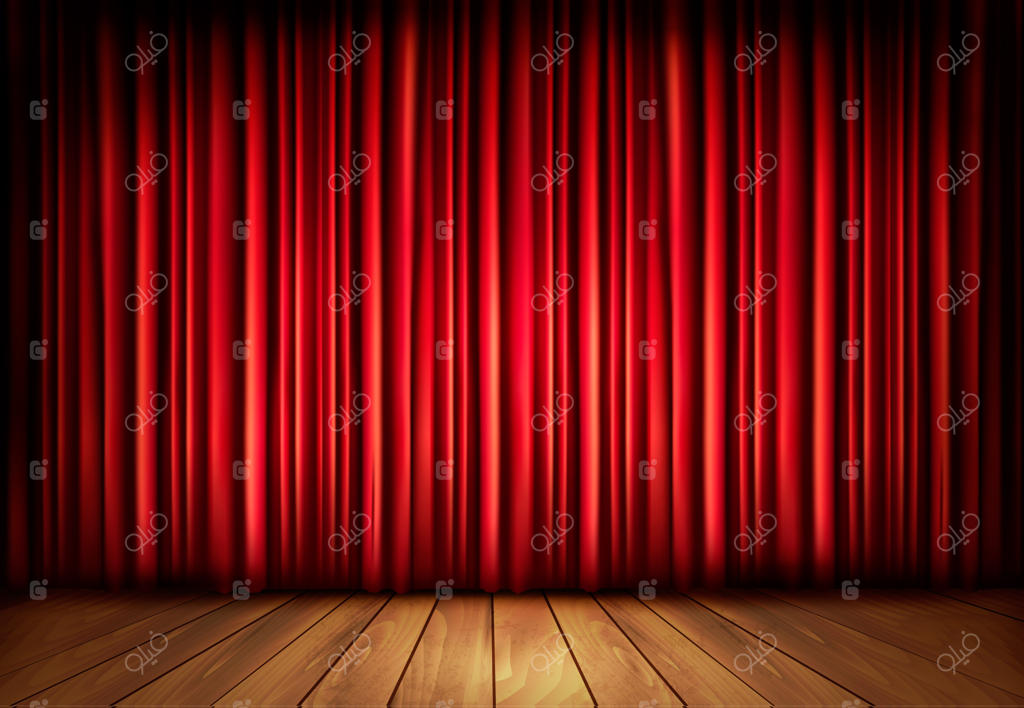 پس‌زمینه با پرده مخملی قرمز و کفپوش چوبی
