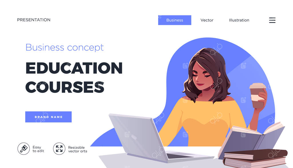 قالب صفحه فرود برای دوره‌های آنلاین و آموزش از راه دور اینترنتی و آموزش مجازی