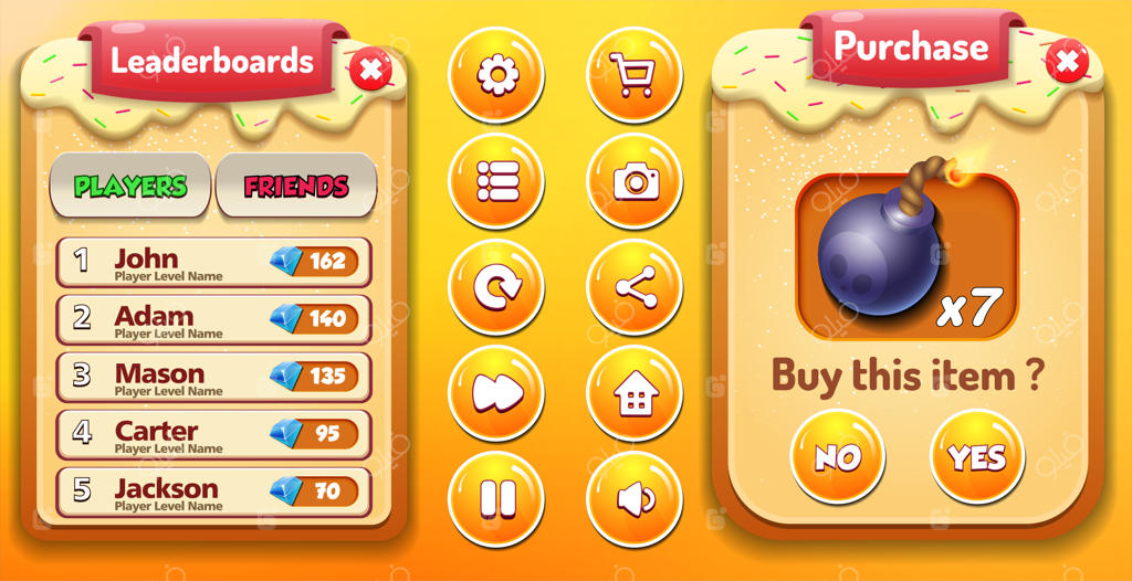 جدول امتیازات و منوی خرید با امتیاز ستاره‌ها و دکمه‌ها نمایش داده می‌شوند