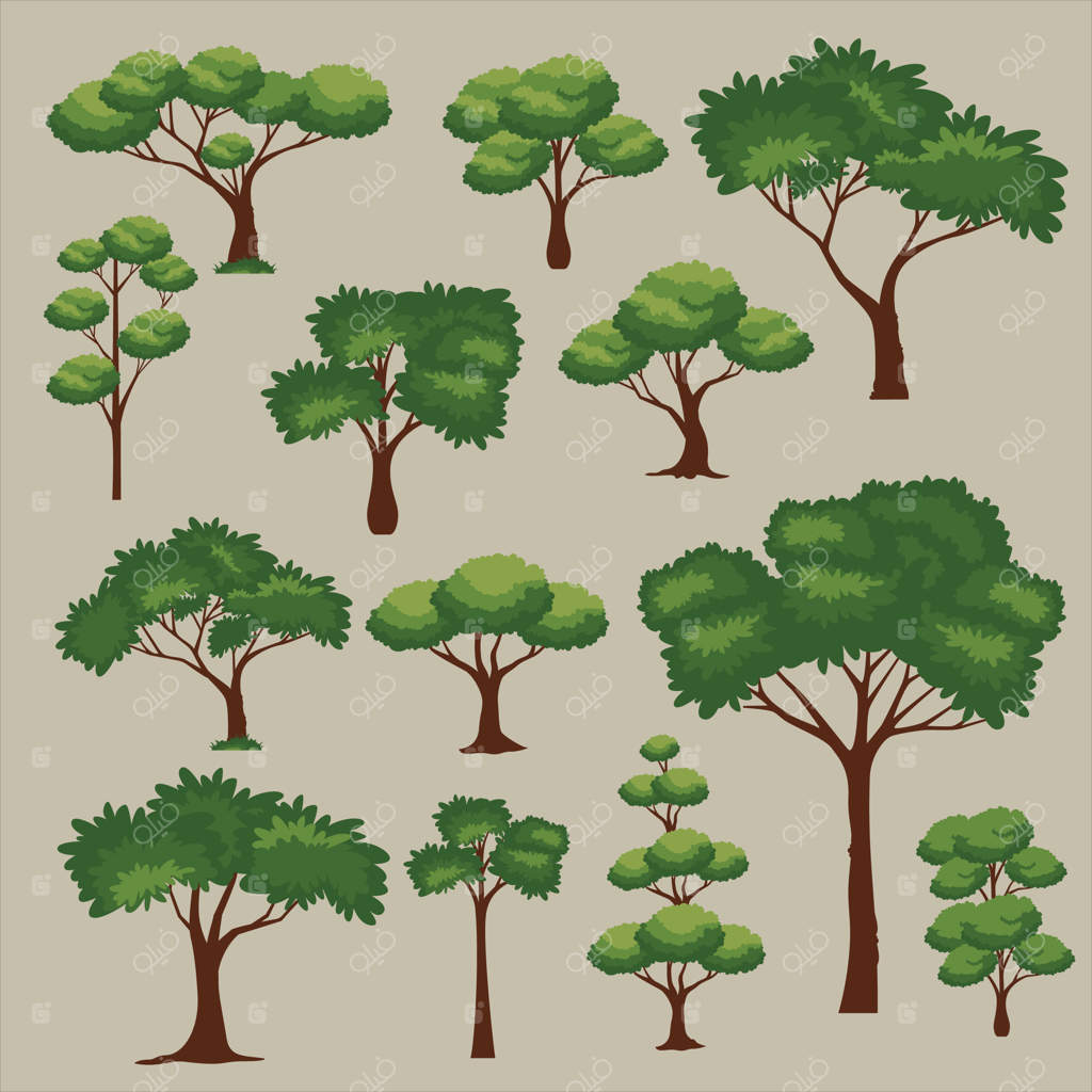 مجموعه کارتون درختان سبز