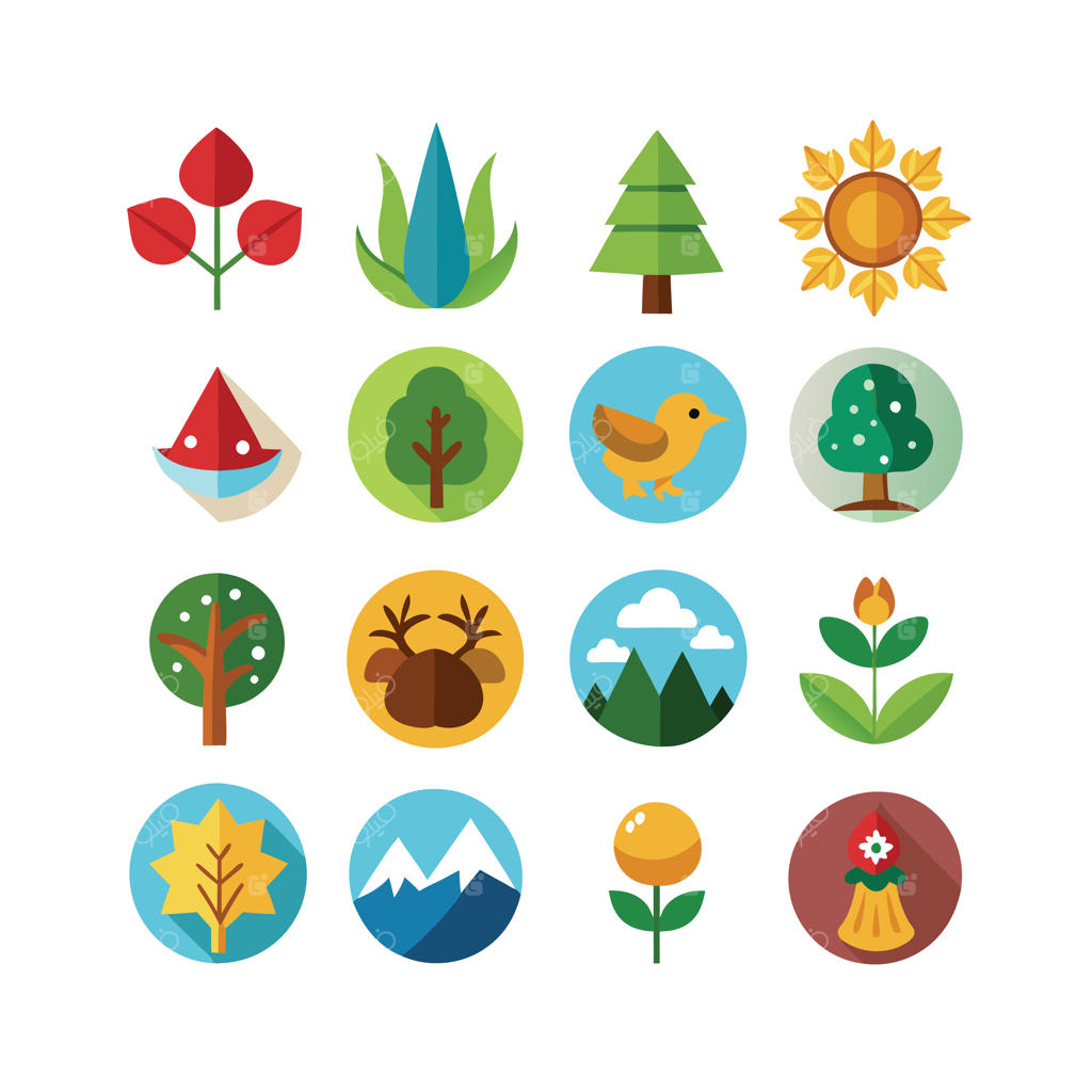 تصویرسازی مجموعه آیکون‌های طبیعت