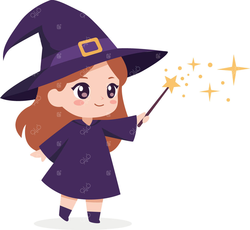 شخصیت جادوگر کارتونی بامزه برای تم‌های هالووین به صورت وکتور حرفه‌ای