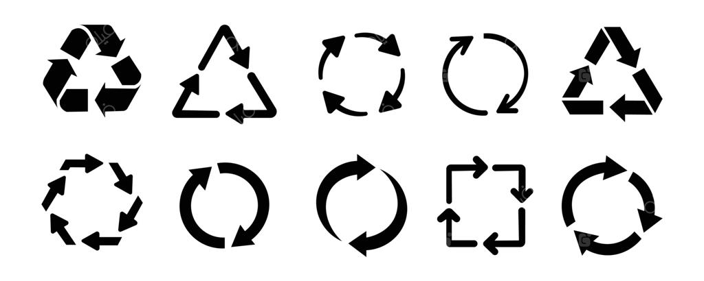 مجموعه‌ای از نمادهای فلش بازیافت روی زمینه سفید