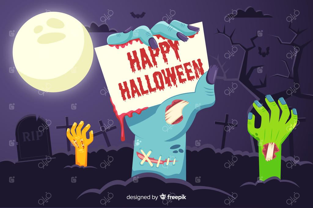 پس‌زمینه‌ی شاد هالووین با دست‌های زامبی‌ها