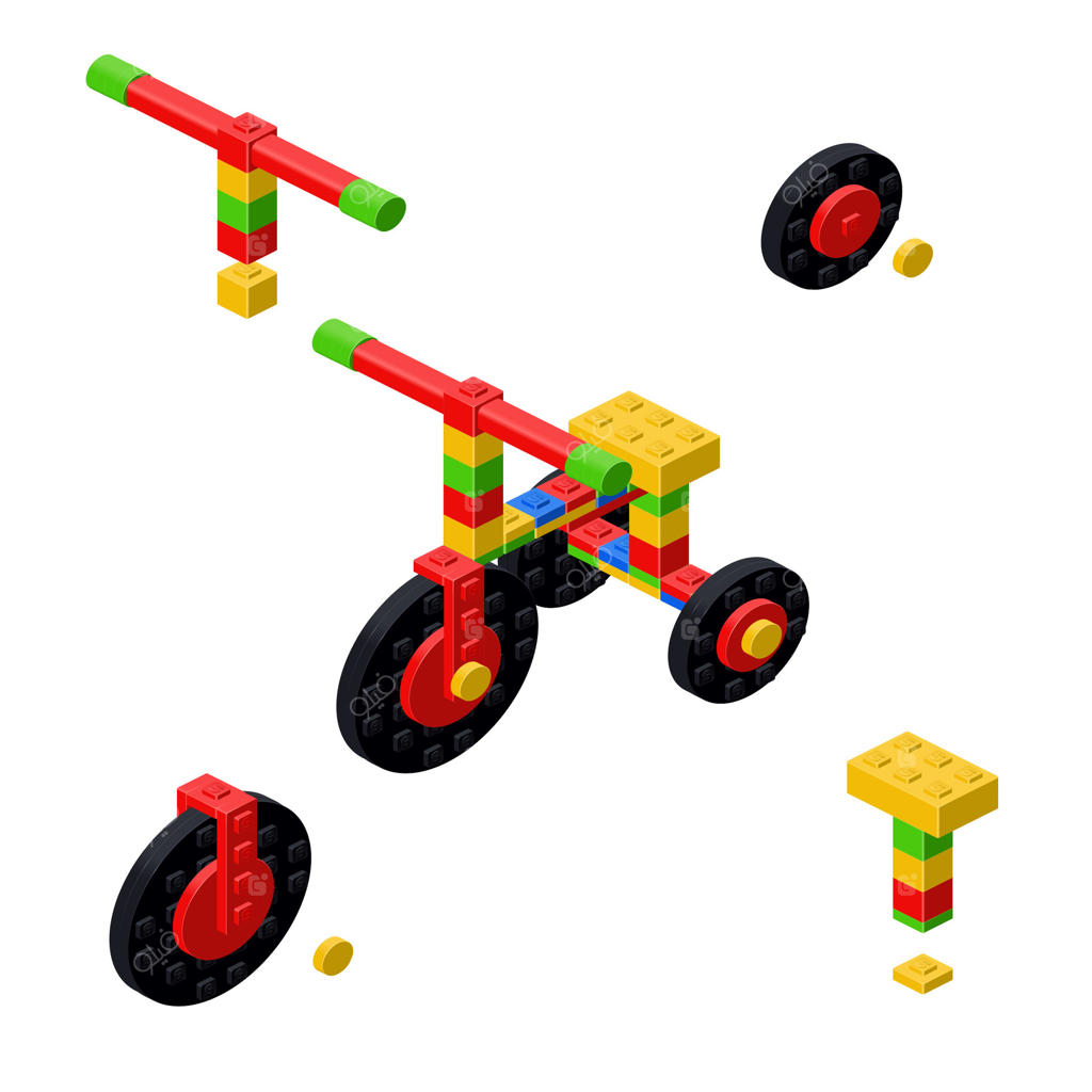 طرح دوچرخه سه‌چرخه با استفاده از بلوک‌های پلاستیکی و روش تخریب.