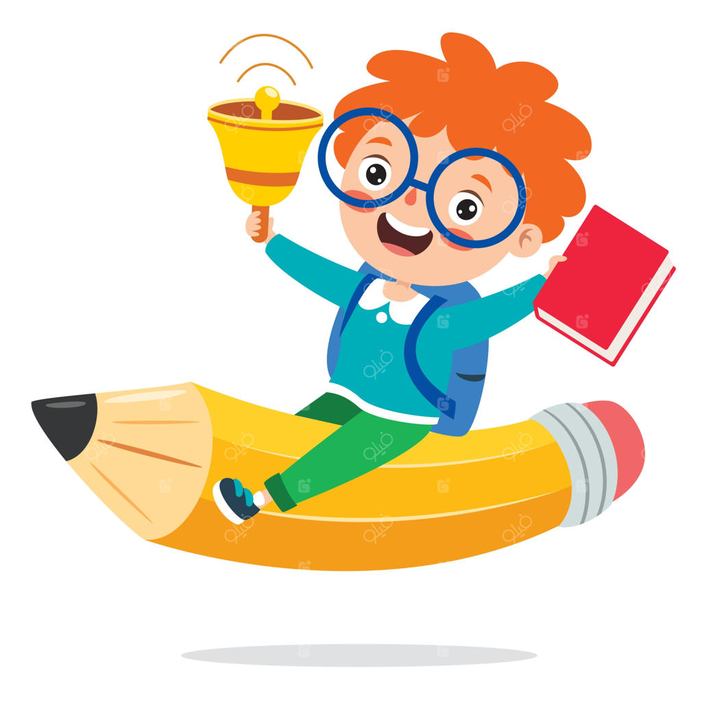 کودک بامزه در حال پرواز با مداد رنگارنگ