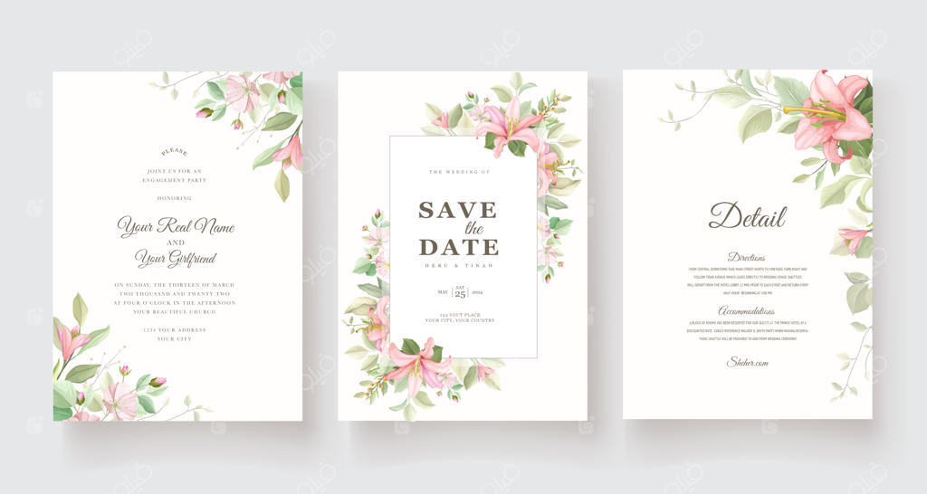 قالب کارت دست‌ساز با طرح گل‌های سوسن و رز