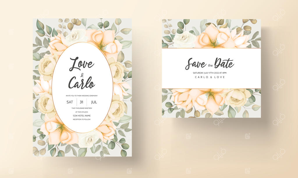 قالب کارت دعوت عروسی با طرح گل‌های دست‌کشیده